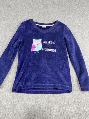Secret Treasures Girls Navy Blue Owl Fleece Pullover Pajama Top Size S 4-6